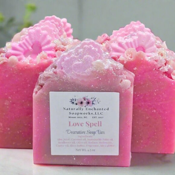 Decorative Floral Soap Bar Handcrafted Artisan Made scented with Love Spell - Picture 1 of 2
